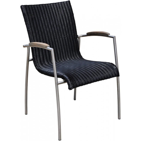Salon de jardin table et 6 fauteuils acier brossé et teck melbourne