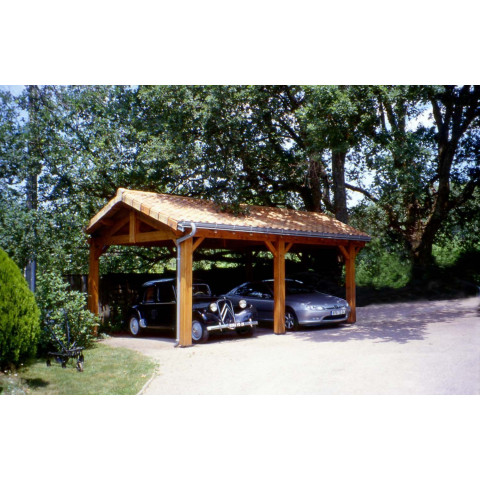 Abri voiture en bois charpente traditionnelle 2 voitures