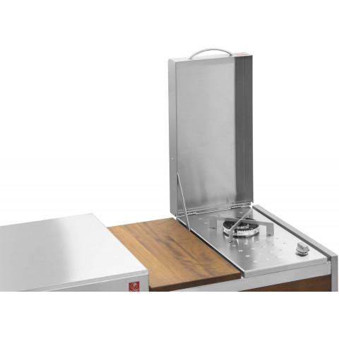 Table avec plancha en inox et feu gaz oasi