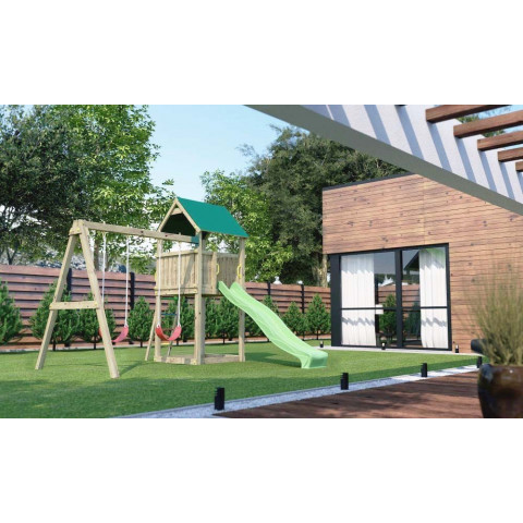 Plateforme de jeux balançoire et toboggan pollux