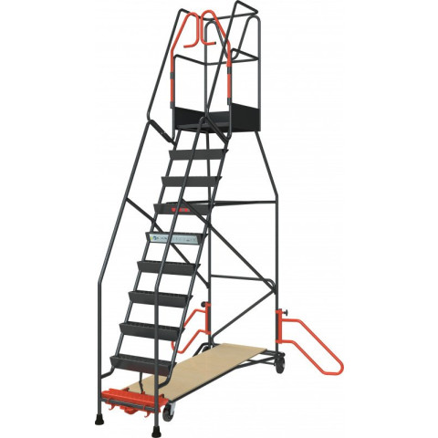 Escabeau roulant à immobilisation automatique charge 150 kg 10 marches ht travail 4310 mm