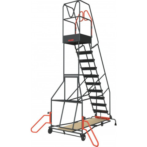 Escabeau roulant à immobilisation automatique charge 150 kg 11 marches ht travail 4540 mm