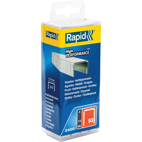 Agrafes en fil plat galvanisés n° 53/16 mm - 2400 pièces - Boite en polypropylène - RAPID-ISABERG - 5000202