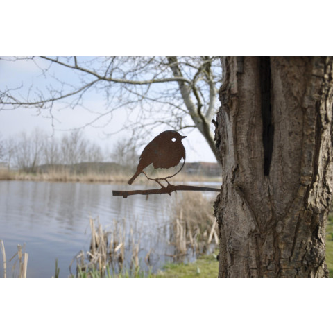Oiseau à planter rouge gorge en acier corten