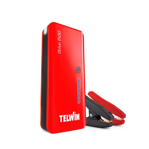 Démarreur de secours portatif telwin drive 1500 12v 1500a max avec 2 lumières led
