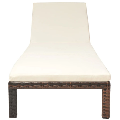 Transat chaise longue bain de soleil lit de jardin terrasse meuble d'extérieur avec coussin résine tressée marron helloshop26 02_0012514