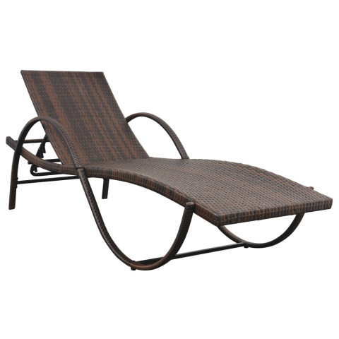 Transat chaise longue bain de soleil lit de jardin terrasse meuble d'extérieur avec coussin résine tressée marron helloshop26 02_0012512