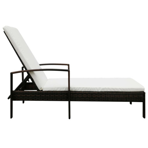Transat chaise longue bain de soleil lit de jardin terrasse meuble d'extérieur avec coussin résine tressée marron helloshop26 02_0012518