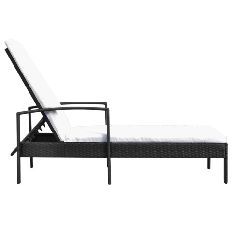 Transat chaise longue bain de soleil lit de jardin terrasse meuble d'extérieur avec coussin résine tressée noir helloshop26 02_0012520