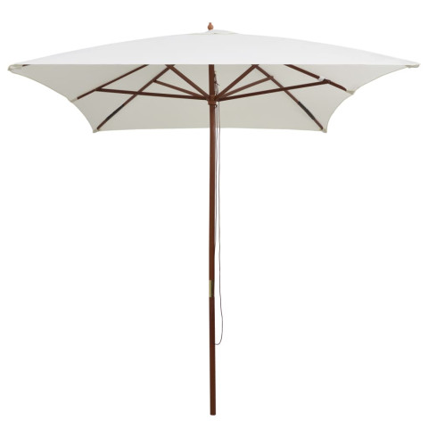 Parasol avec poteau en bois 200 x 300 cm blanc crème 