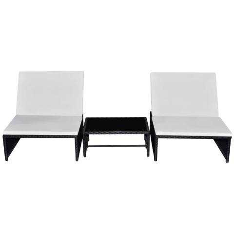 Lot de 2 transats chaise longue bain de soleil lit de jardin terrasse meuble d'extérieur avec table résine tressée noir helloshop26 02_0012133