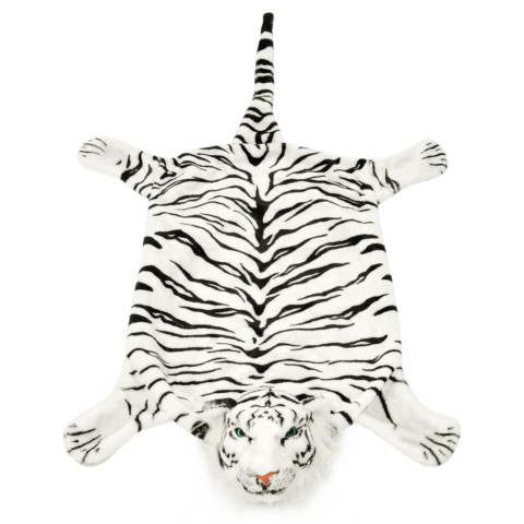 Tapis en peluche en forme de tigre 144 cm blanc