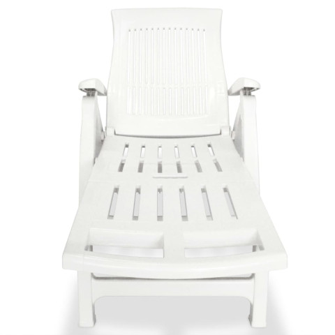 Transat chaise longue bain de soleil lit de jardin terrasse meuble d'extérieur avec repose-pied plastique blanc helloshop26 02_0012588