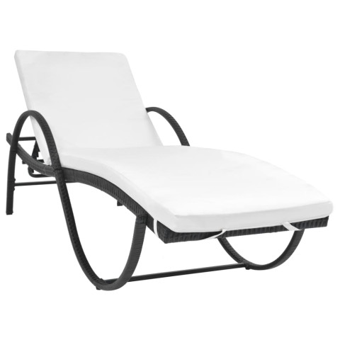 Lot de 2 transats chaise longue bain de soleil lit de jardin terrasse meuble d'extérieur avec table résine tressée noir helloshop26 02_0012132