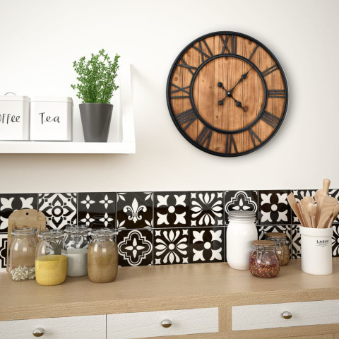 Horloge murale vintage à quartz bois et métal 60 cm xxl