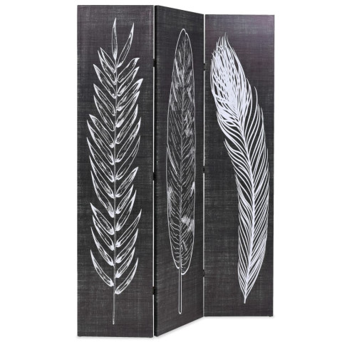 Cloison de séparation pliable 120 x 170 cm plumes noir et blanc