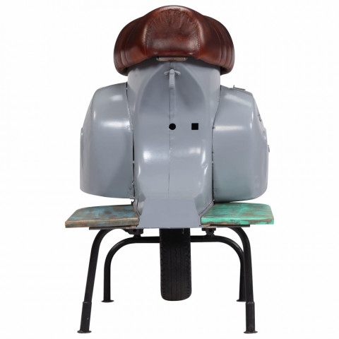Chaise de bar scooter cuir véritable et bois recyclé - Couleur au choix