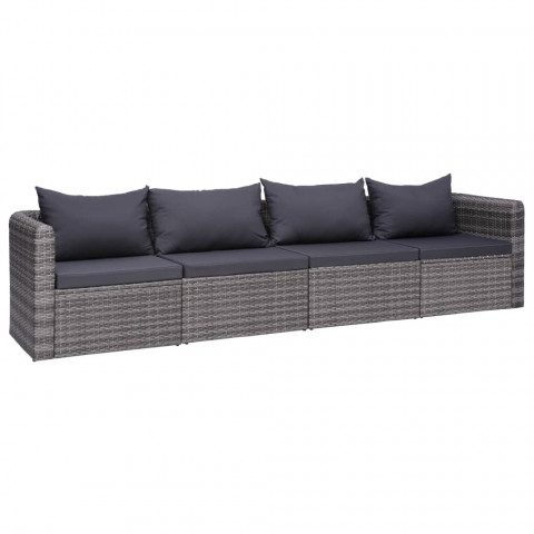 Meuble de jardin 4 pcs avec coussins gris résine tressée