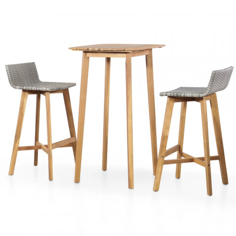 Vidaxl ensemble de bar d'extérieur 3 pcs résine tressée bois d'acacia