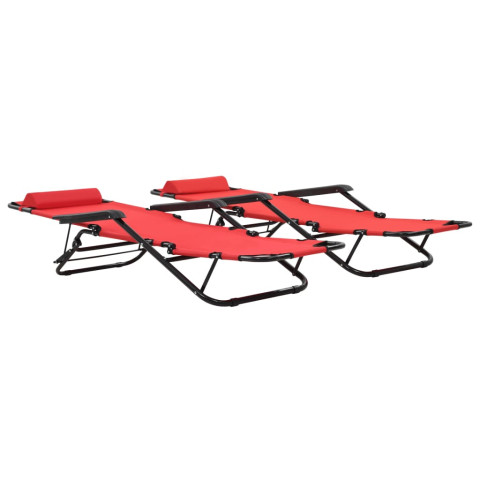 Lot de deux chaises longues pliables avec repose-pied acier rouge helloshop26 02_0011945