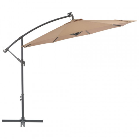 Vidaxl parasol en porte-à-faux led et mât en acier 300 cm taupe