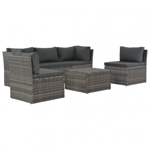 Salon de jardin 4 pcs avec coussins résine tressée gris