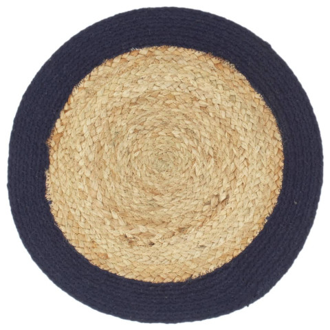 Napperons 6 pcs naturel et bleu marine 38 cm jute et coton