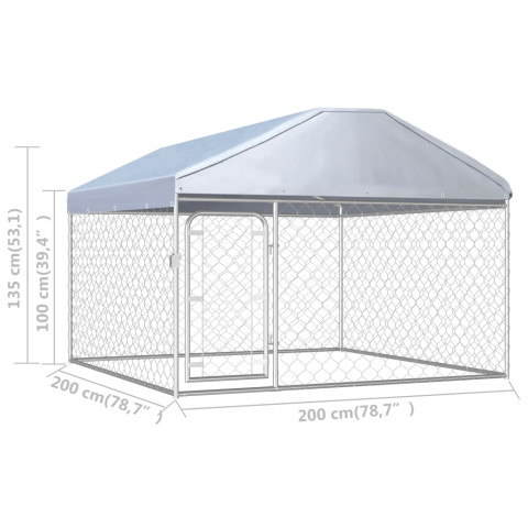 Chenil extérieur cage enclos parc animaux chien extérieur avec toit pour chiens 200 x 200 x 135 cm  02_0000452