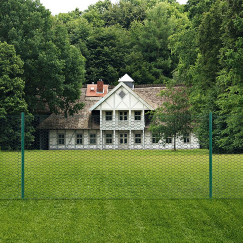 Clôture en grillage métallique avec poteaux Acier 25x0,5 m Vert