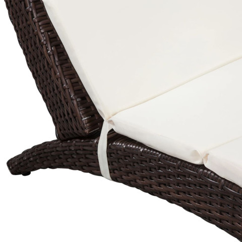 Transat chaise longue bain de soleil lit de jardin terrasse meuble d'extérieur pliable avec coussin résine tressée marron helloshop26 02_0012857