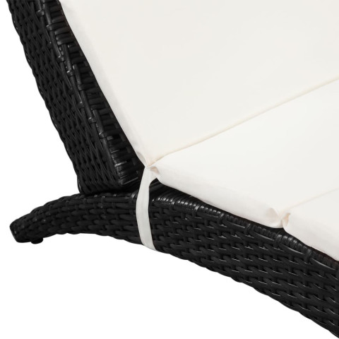 Transat chaise longue bain de soleil lit de jardin terrasse meuble d'extérieur pliable avec coussin résine tressée noir helloshop26 02_0012858