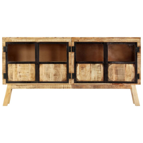 Buffet marron et noir 160x30x80 cm bois de manguier solide brut