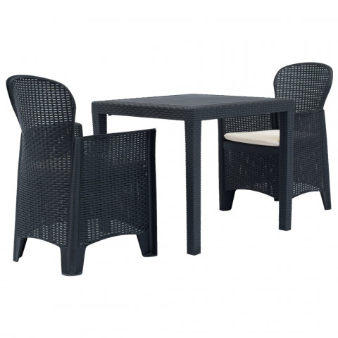 Ensemble de bistro 3 pcs plastique anthracite aspect de rotin