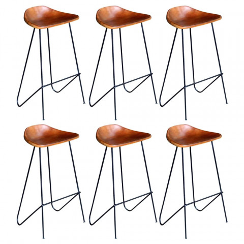 Chaises de bar 6 pcs marron cuir véritable