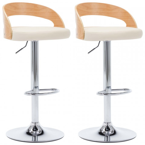 Tabourets de bar 2 pcs crème similicuir et bois courbé