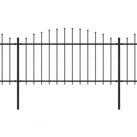 Clôture de jardin à dessus en lance Acier (1,25-1,5)x5,1 m Noir