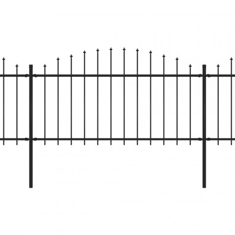 Clôture de jardin à dessus en lance Acier (1,25-1,5)x10,2m Noir