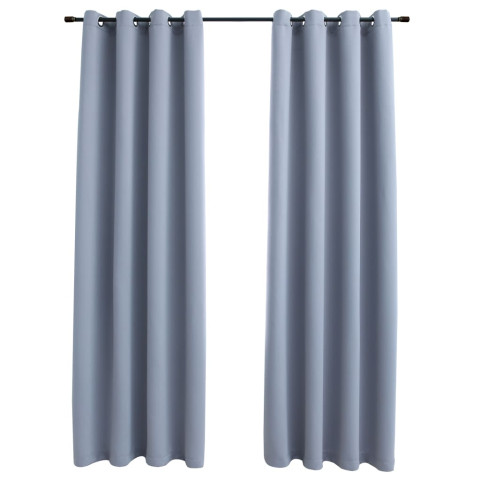 Rideaux occultants avec anneaux en métal 2 pcs gris 140x245 cm