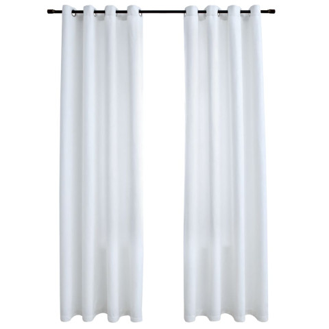 Rideau occultant et anneaux en métal 2pcs blanc cassé 140x175cm