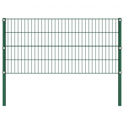 Panneau de clôture avec poteaux Fer 11,9 x 0,8 m Vert