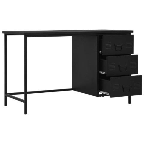 Bureau industriel avec tiroirs noir 120x55x75 cm acier