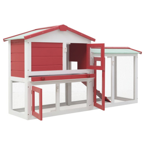 Clapier large d'extérieur rouge et blanc 145 x 45 x 85 cm bois  02_0000608