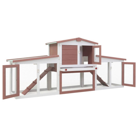 Clapier cage large d'extérieur 204 x 45 x 85 cm bois marron et blanc  02_0000607