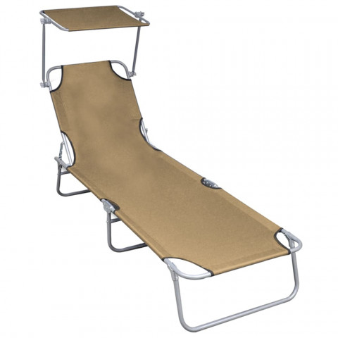 Chaise longue pliable avec auvent taupe aluminium