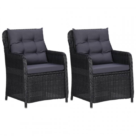 Chaises de jardin 2 pcs avec coussins résine tressée noir