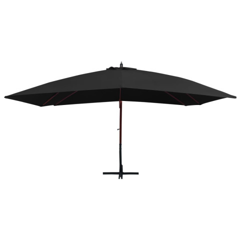 Parasol suspendu avec mât en bois 400 x 300 cm noir 
