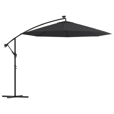 Parasol déporté à led et mât en acier 300 cm noir