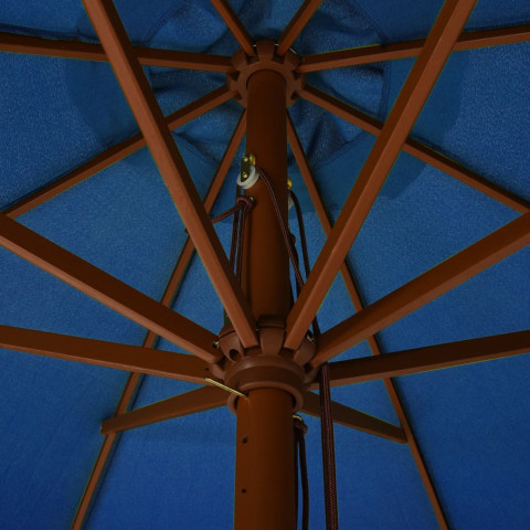 Parasol avec mât en bois 330 cm Bleu azuré
