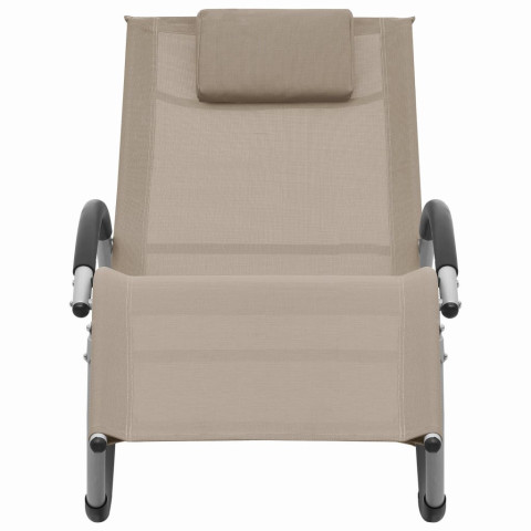 Transat chaise longue bain de soleil lit de jardin terrasse meuble d'extérieur avec oreiller taupe textilène helloshop26 02_0012561