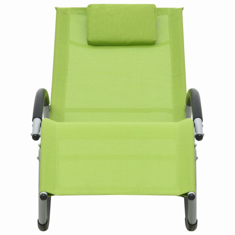 Transat chaise longue bain de soleil lit de jardin terrasse meuble d'extérieur avec oreiller vert textilène helloshop26 02_0012566
